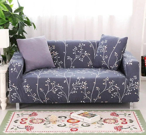 Elastic sofa cover in navy blue with high-density fabric protection