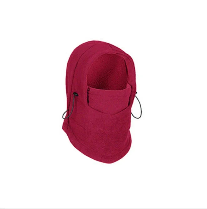 Versatile outdoor winter headwear with a warm fleece hat, face mask, and neck scarf for cold weather protection