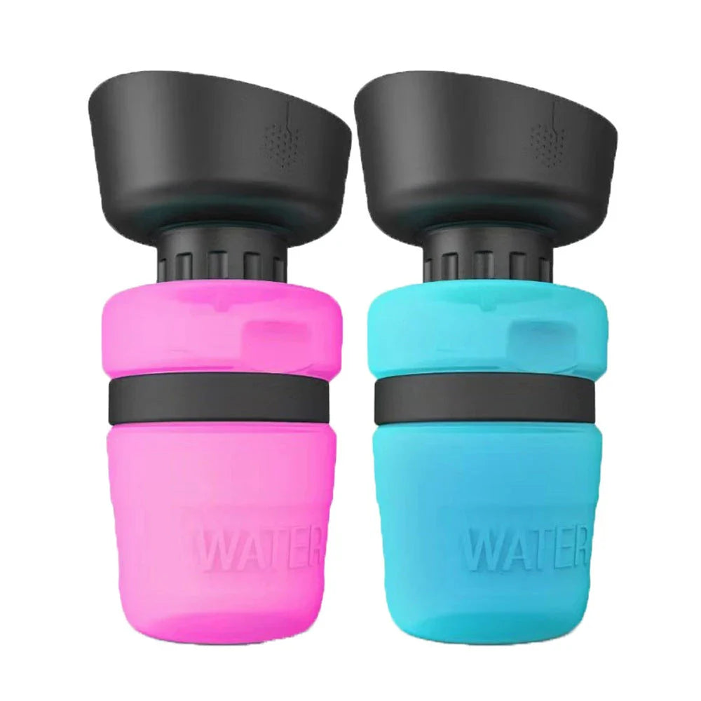 Foldable dog water bottle with integrated collapsible bowl for convenient hydration on the go