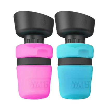 Foldable dog water bottle with integrated collapsible bowl for convenient hydration on the go