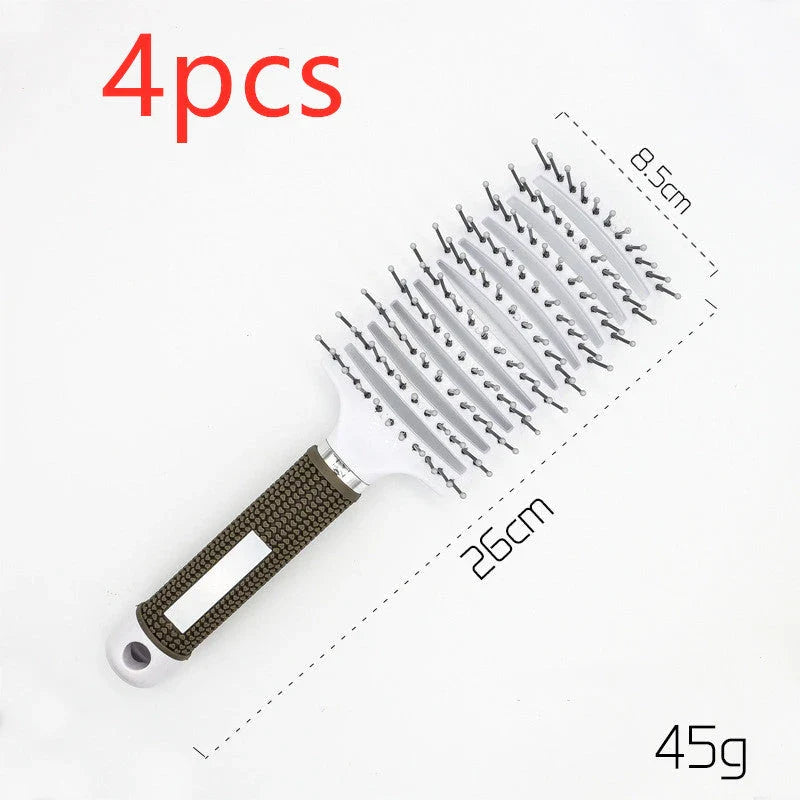 A premium hair brush with a sleek design, featuring soft bristles and a rounded massage function for healthy, detangled hair