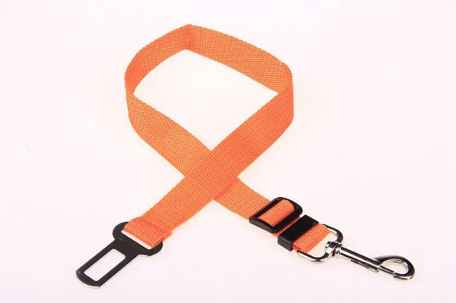 Adjustable dog seatbelt made of durable nylon material with heavy-duty hardware for secure pet travel