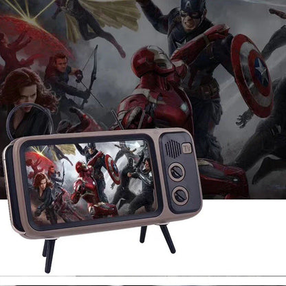 Vintage-inspired portable Bluetooth speaker with retro TV-style design and sleek, compact body
