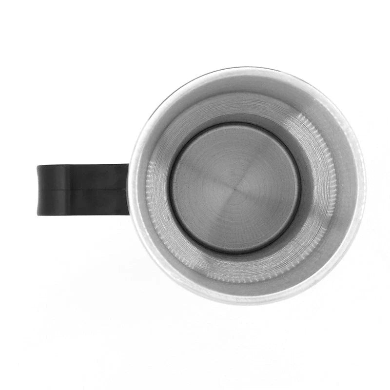 Portable stainless steel car kettle with 12V heating element and vacuum insulation for keeping drinks hot on the go