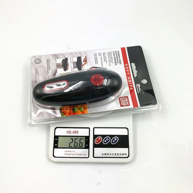 Electric can opener with automatic bottle opener function in black