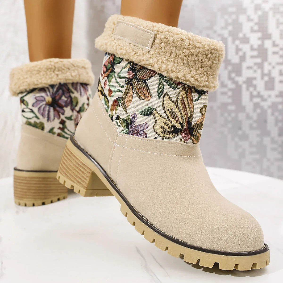 Stylish floral embroidered snow boots for women in multiple colors and sizes