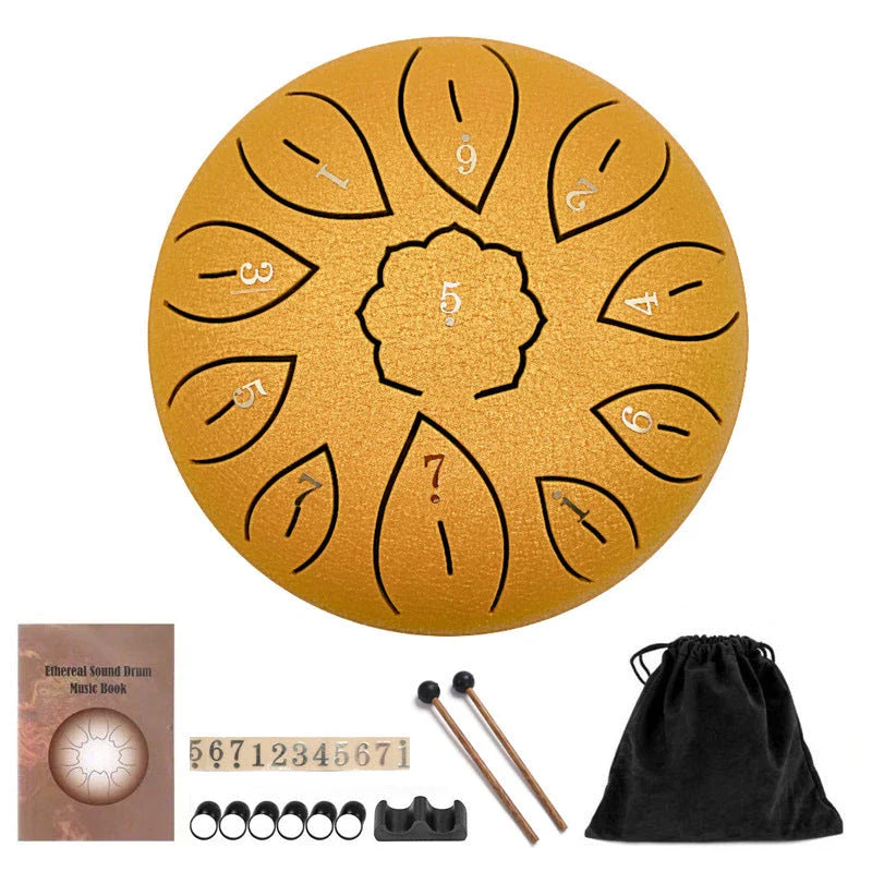 6-inch 11-tone Ethereal Steel Tongue Drum in various colours, a unique and mesmerising musical instrument