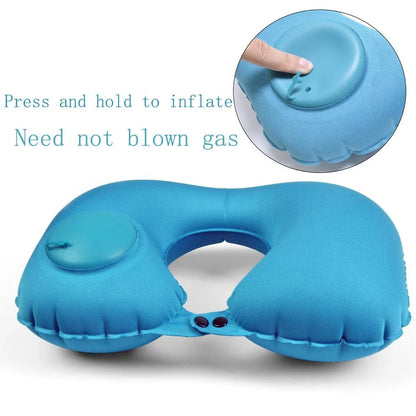 Inflatable travel pillow with U-shaped design for neck and head support, available in multiple colors