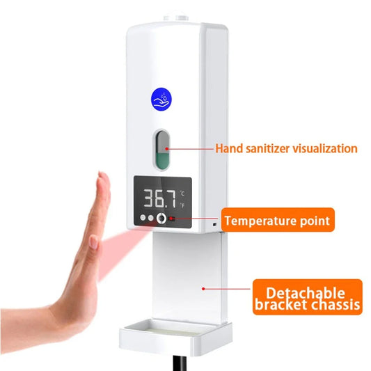Premium disinfection soap dispenser with temperature monitoring - accurately measures body temperature and provides automatic hand sanitiser dispension for comprehensive hygiene solution