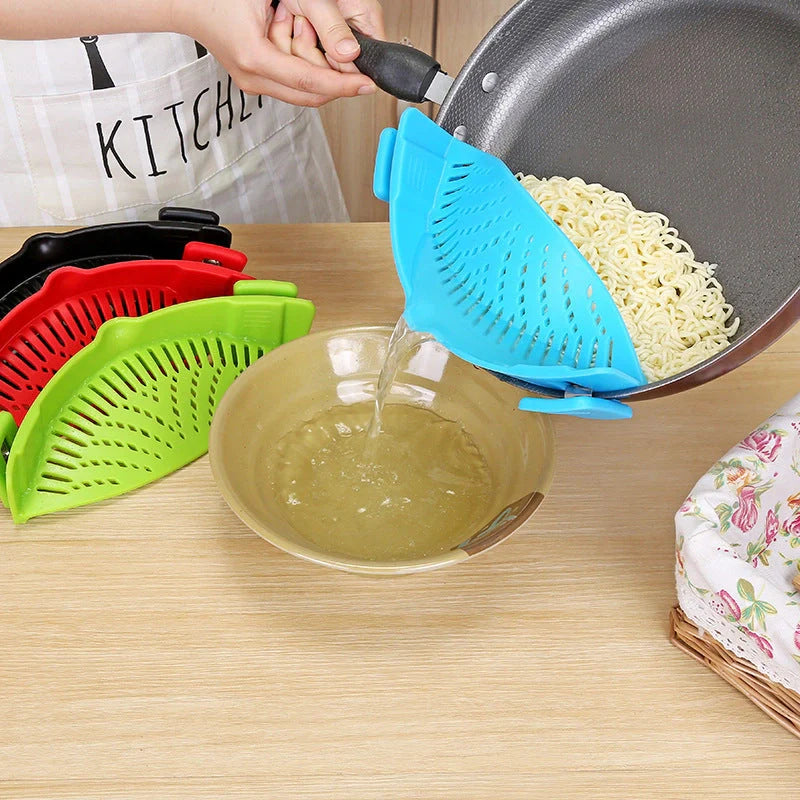 Silicone clip-on funnel oil strainer for pots and pans