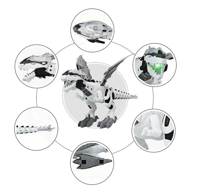 Roaming Robotic Dragon Toy with Lifelike Movement, Flashing Lights, Sounds, and Water Spray Effects