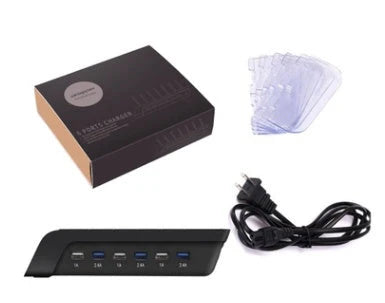 Premium 6-port USB charging hub with intelligent fast charging and charging status reminder, designed for UK smartphone users