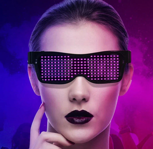Multicolor LED party glasses with dynamic flashing light effects, suitable for various events and celebrations