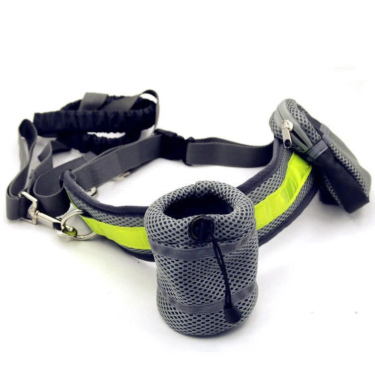 Adjustable hands-free dog leash with waist bag in various colours
