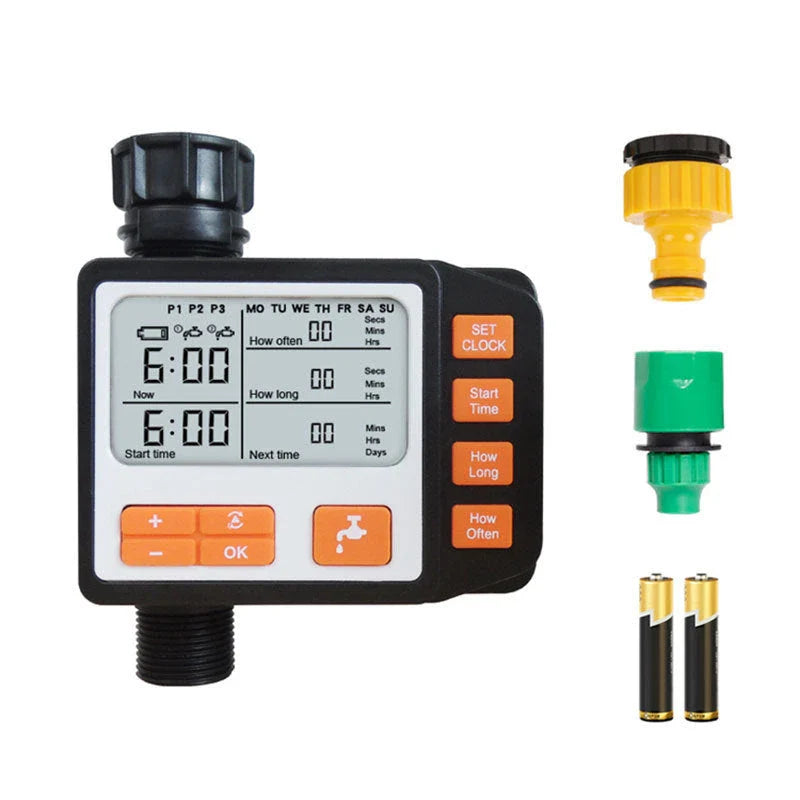 Premium outdoor automatic irrigation timer with 3 customisable watering programs, weatherproof design, and user-friendly controls