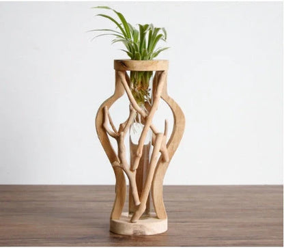 Elegant handcrafted wooden vase with intricate detailing, designed to elevate home decor