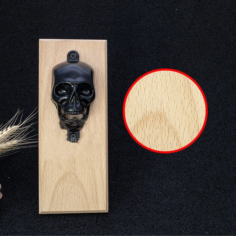 Skeleton-shaped magnetic wall-mounted bottle opener made of zinc alloy and solid wood