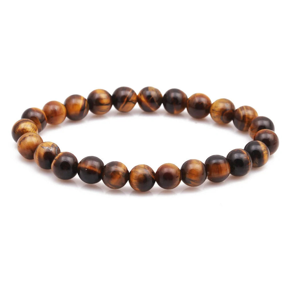 Natural Black Lava Rock and White Stone Stretch Bracelet showcasing unique natural stone beads