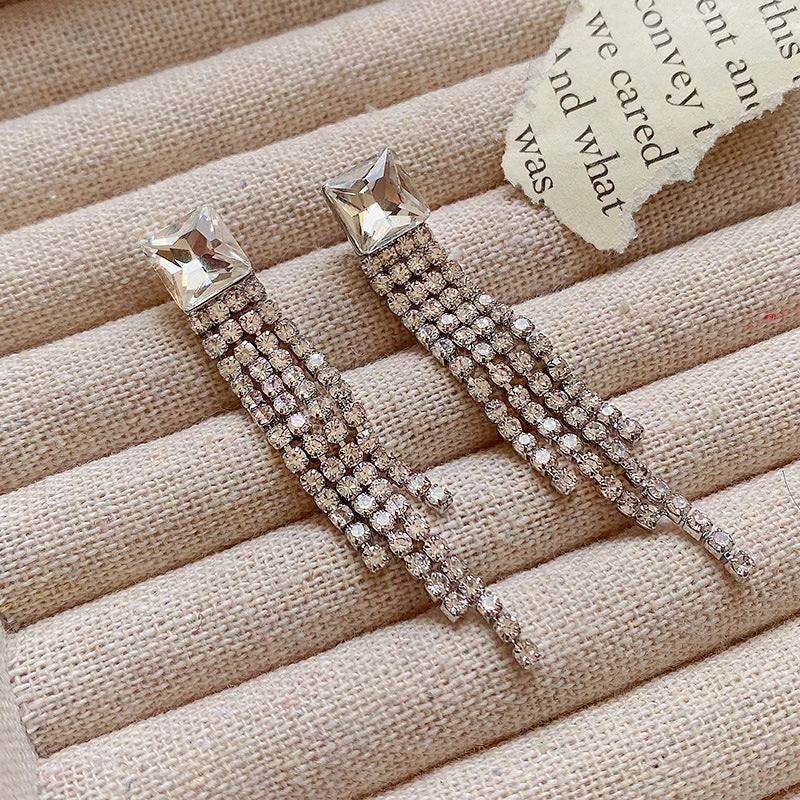 Sterling silver zircon fringe earrings for women, elegant and sparkling jewellery.