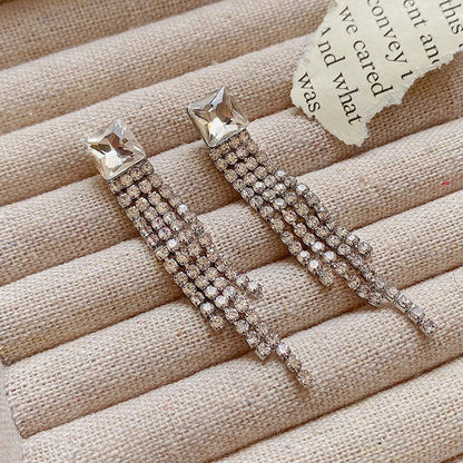 Sterling silver zircon fringe earrings for women, elegant and sparkling jewellery.