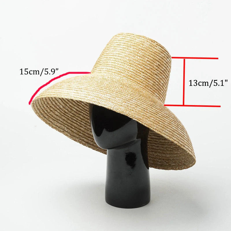 Vintage High Top Big Brim Straw Hat in yellow, perfect for sun protection