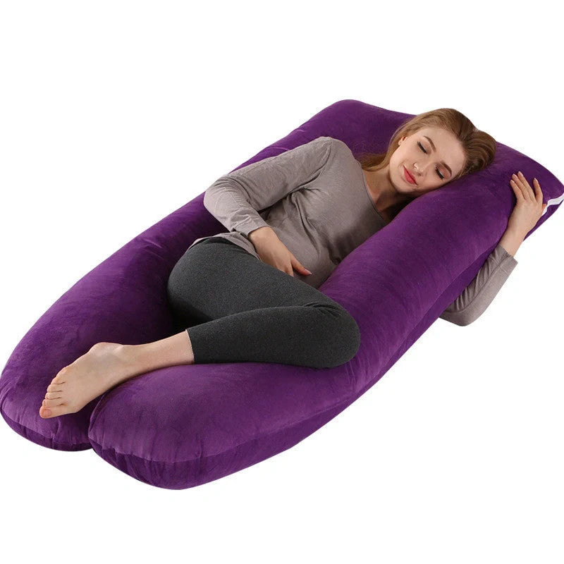Premium U-shaped pregnancy pillow with soft cotton casing and polyester fiber filling for exceptional comfort and support