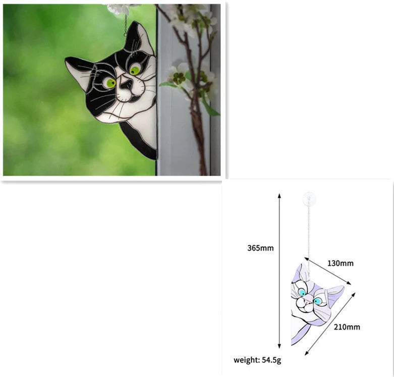 Colourful stained glass cat window hanger decoration, reusable PVC sticker