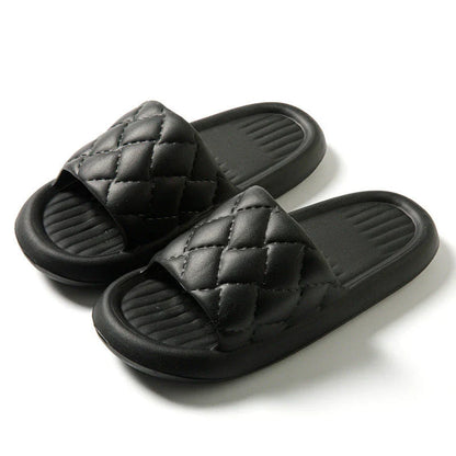 Comfortable and lightweight home slippers with a unique rhombus pattern, waterproof and odor-resistant EVA material, and a non-slip sole for safe indoor wear.