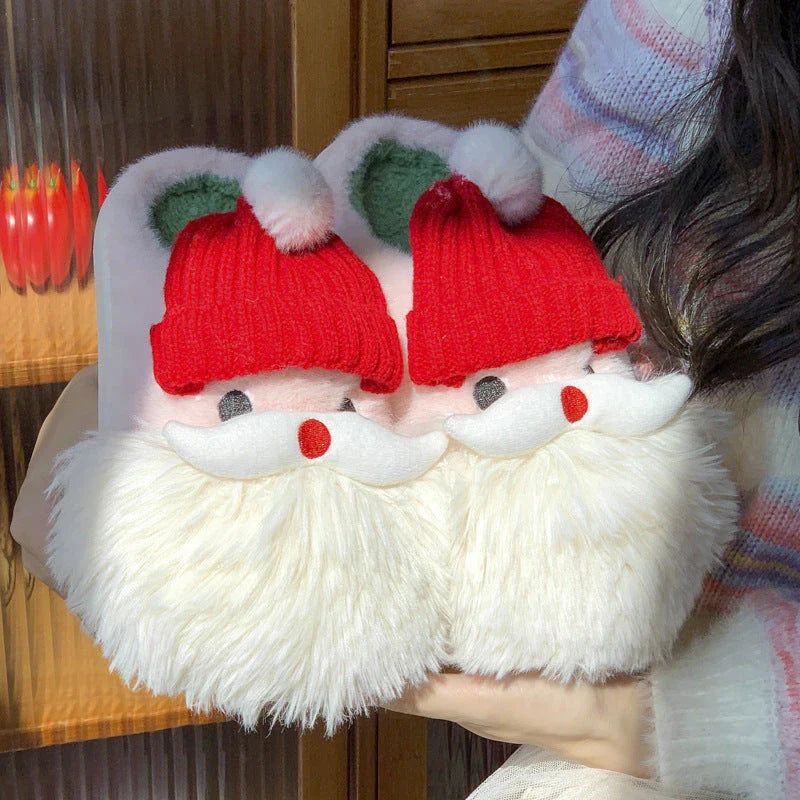 Festive Santa Claus-themed slippers with plush uppers and non-slip EVA soles for cozy, comfortable indoor wear