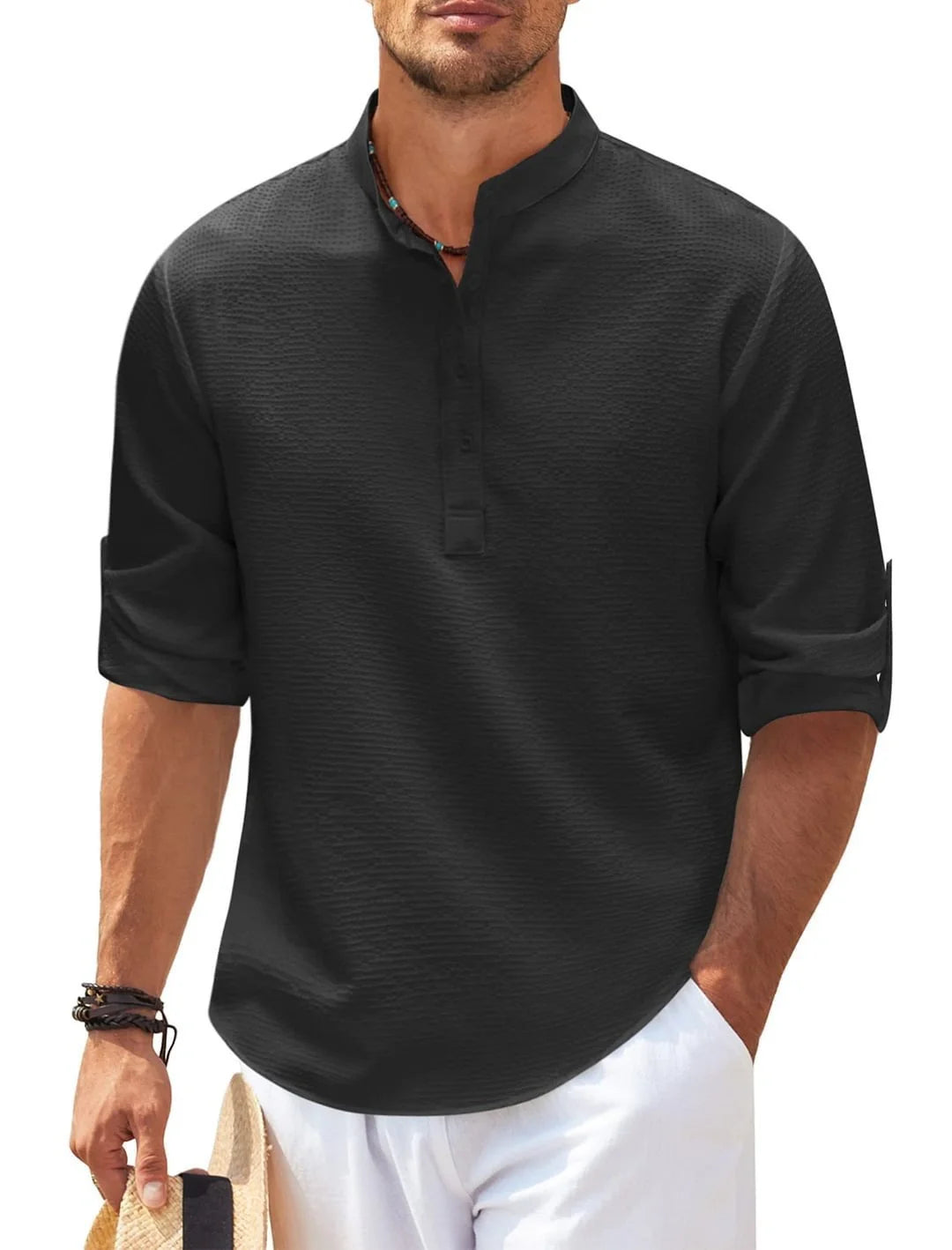 Premium casual cotton shirt in various colours with a stylish stand collar design