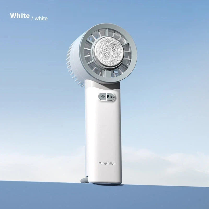 Powerful and portable handheld turbo fan with ice-cooling function for refreshing summer comfort