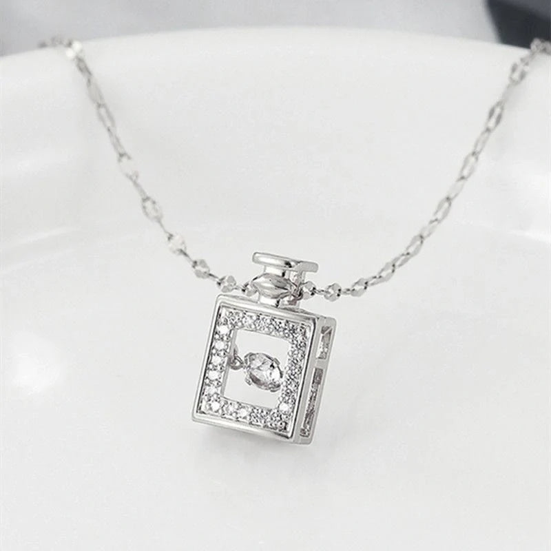 Valentine's Day titanium steel perfume bottle pendant necklace with zircon detail