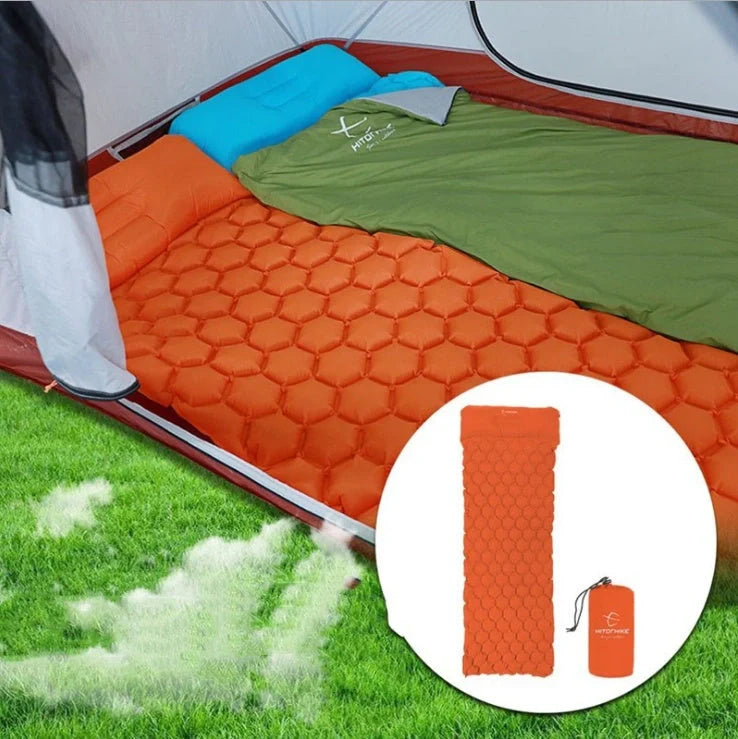 Outdoor Camping Inflatable Honeycomb Mattress in various colors with carrying bag