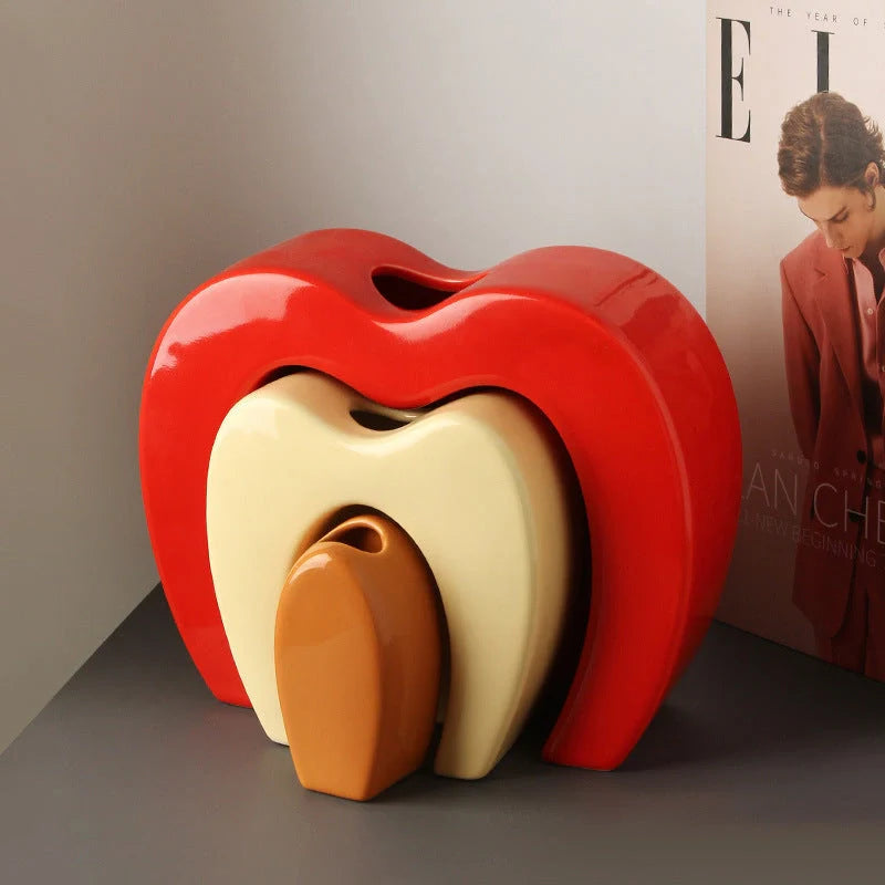 Creative Bionic Vase in white porcelain with colour glaze, featuring avocado and apple designs