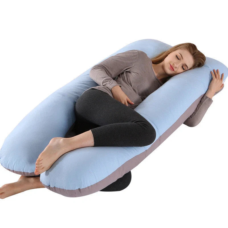 Premium U-shaped pregnancy pillow with soft cotton casing and polyester fiber filling for exceptional comfort and support