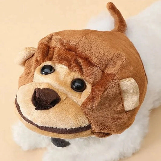 Monkey cartoon design dog hat in brown, suitable for cats and dogs during festivals