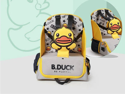 Multifunctional baby bag with portable child dining chair in yellow, perfect for parents travelling with babies