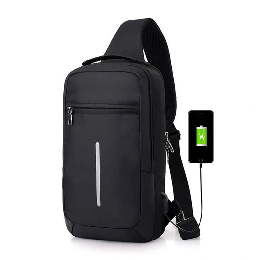 Anti-theft USB charging chest bag in polyester with laptop pocket