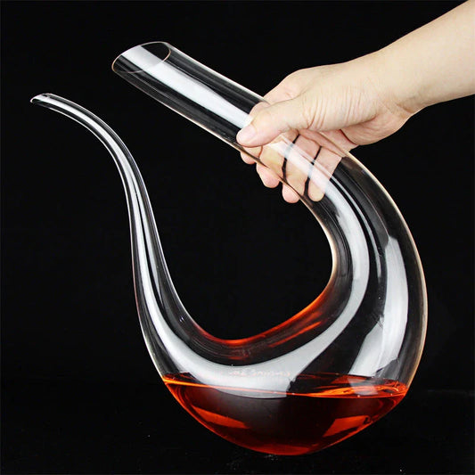 Premium crystal wine decanter with elegant U-shaped design, enhancing the flavor and aroma of your favorite red wines