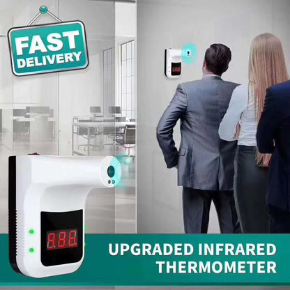 Wall-mounted contactless infrared thermometer with temperature display and fever warning