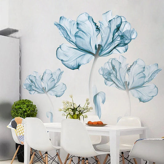 Nordic blue flower PVC wall stickers for elegant home decoration