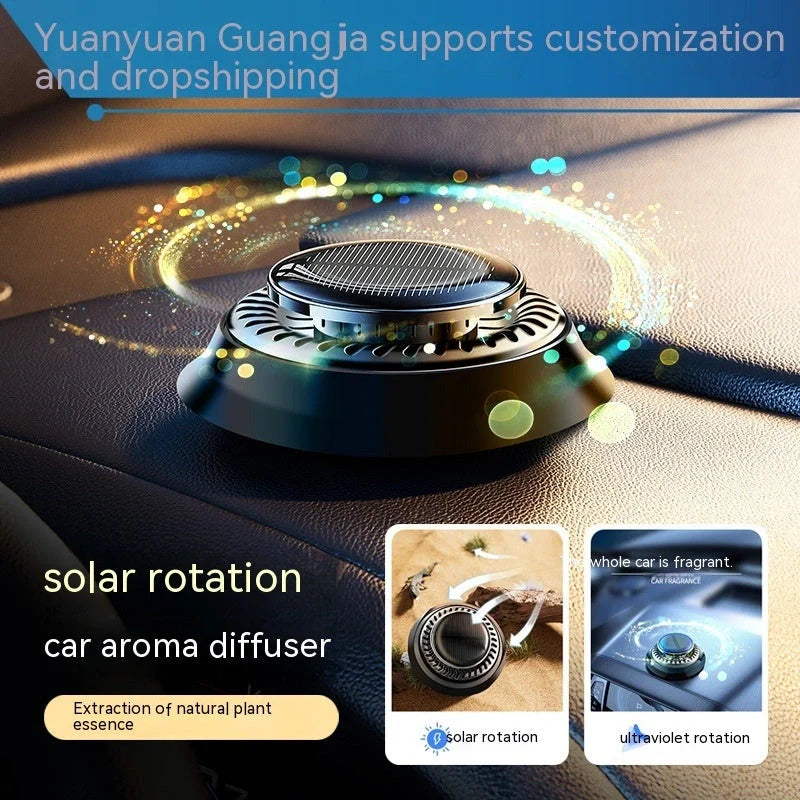 Solar-powered kinetic car air freshener with double ring rotation