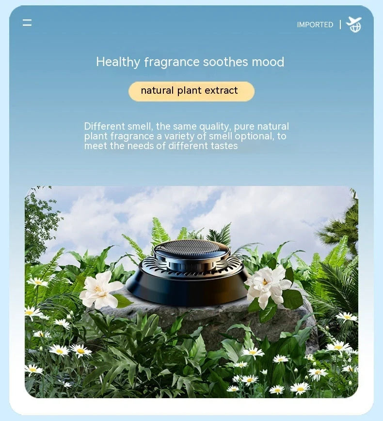 Solar-powered kinetic car air freshener with double ring rotation