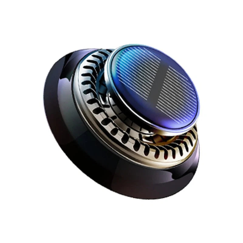 Solar-powered kinetic car air freshener with double ring rotation