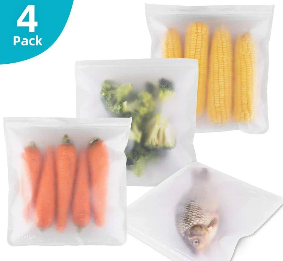 Reusable fresh keeping food storage bags made of durable PEVA material with silica gel and silicone for long-lasting food freshness