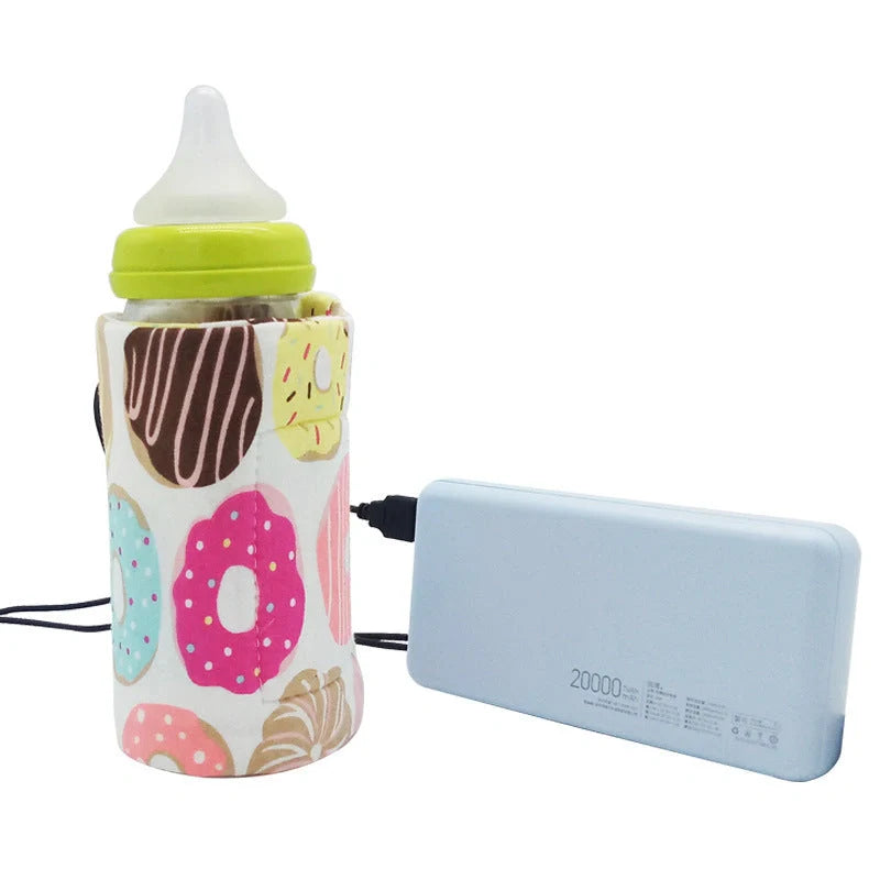 USB-powered baby bottle warmer and insulated travel bag for keeping milk warm on the go
