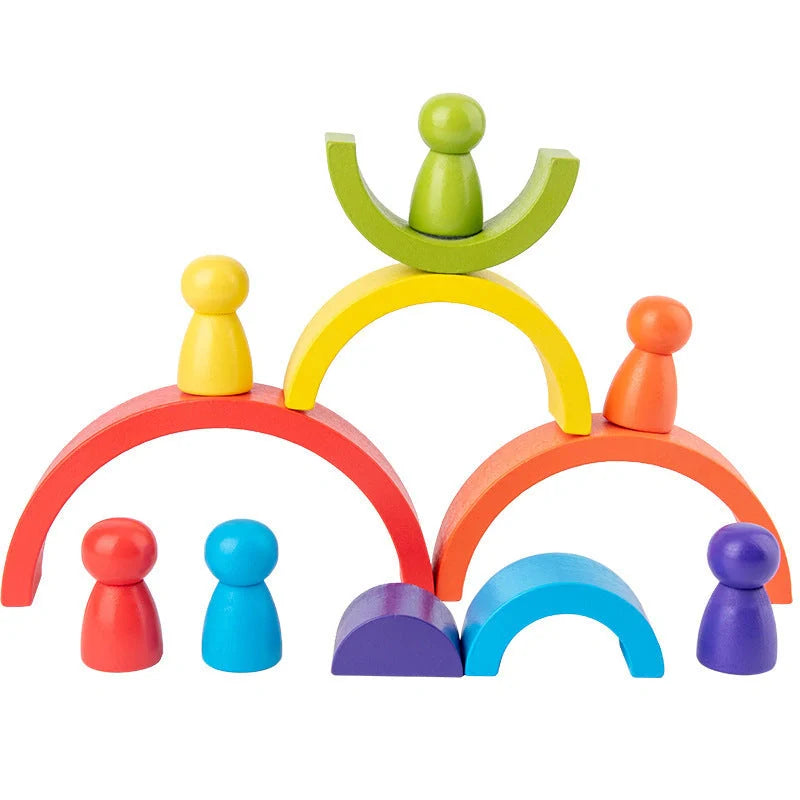 Eco-friendly wooden rainbow arched building blocks for creative and safe play