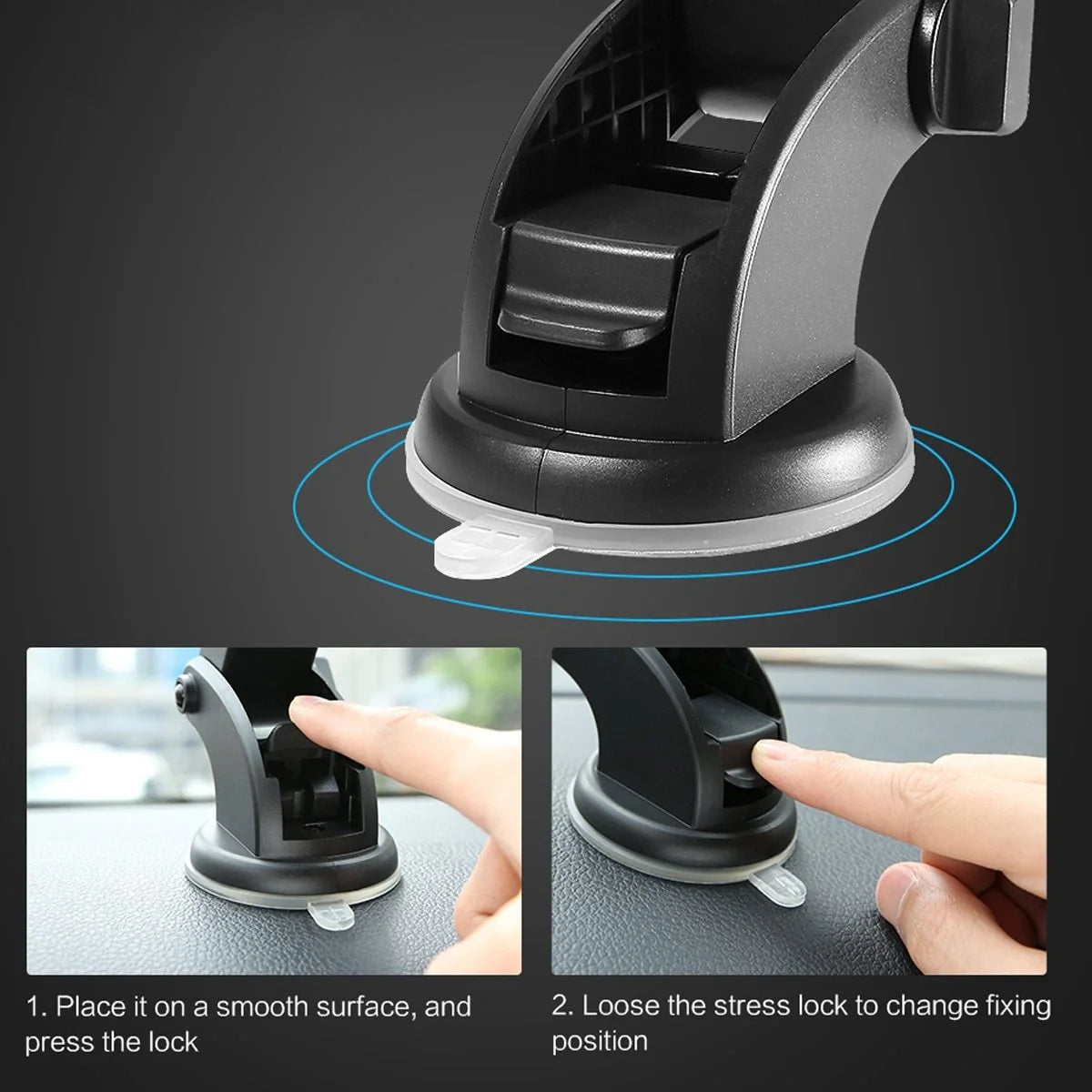 Telescopic car phone holder with suction cup and 360-degree rotation