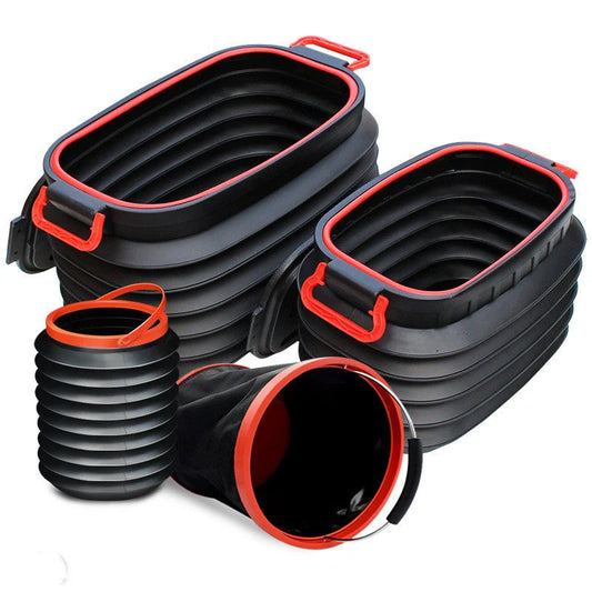 Vehicle-Mounted Retractable Fishing and Car Washing Bucket in black and red