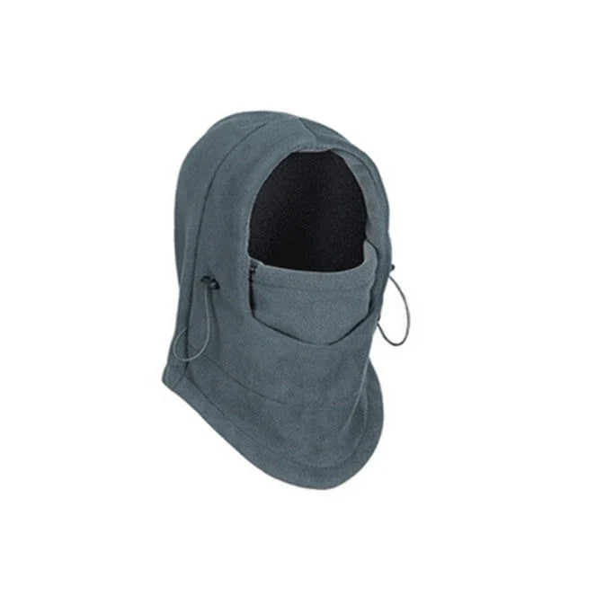 Versatile outdoor winter headwear with a warm fleece hat, face mask, and neck scarf for cold weather protection
